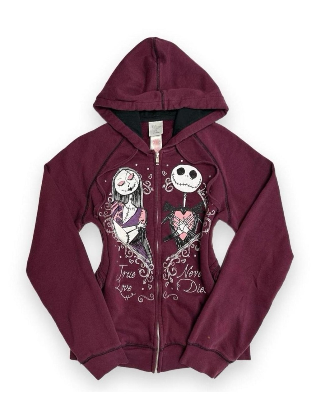 Y2K 2000s Disney The Nightmare Before Christmas Zip Up Hoodie w/ Sparkly Graphic